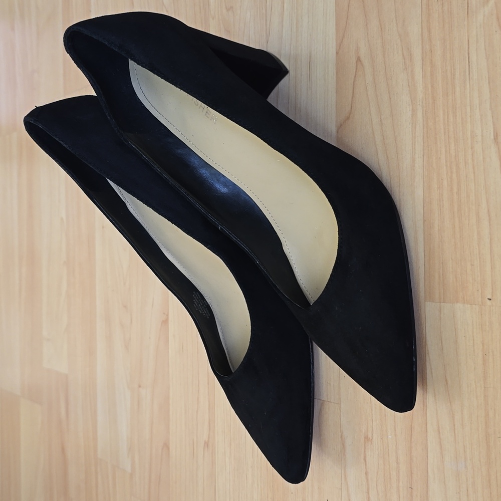 Marc Fisher MFClAIRE Black Suede Pointy Toe Pumps Slip On Block Heel Size 8 1/2M